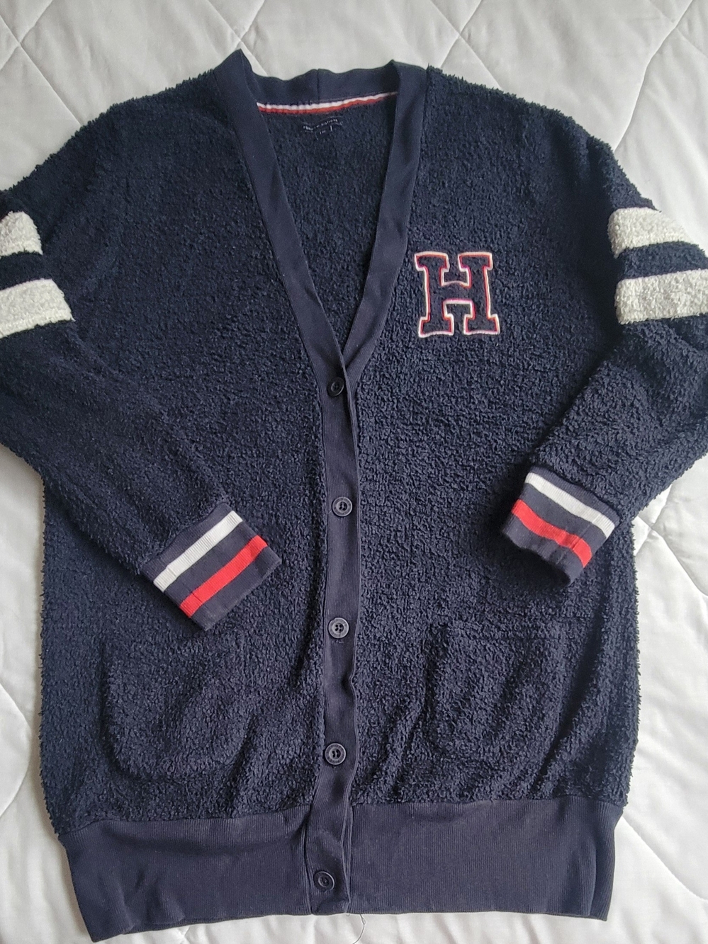 Tommy Hilfiger Navy Cardigan with Red & White Trim and H Patch